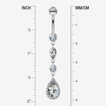 Detail View 1 of 14 Karat White Gold Brilliant Teardrop Cascading Sparkle Belly Button Ring-Clear Gem